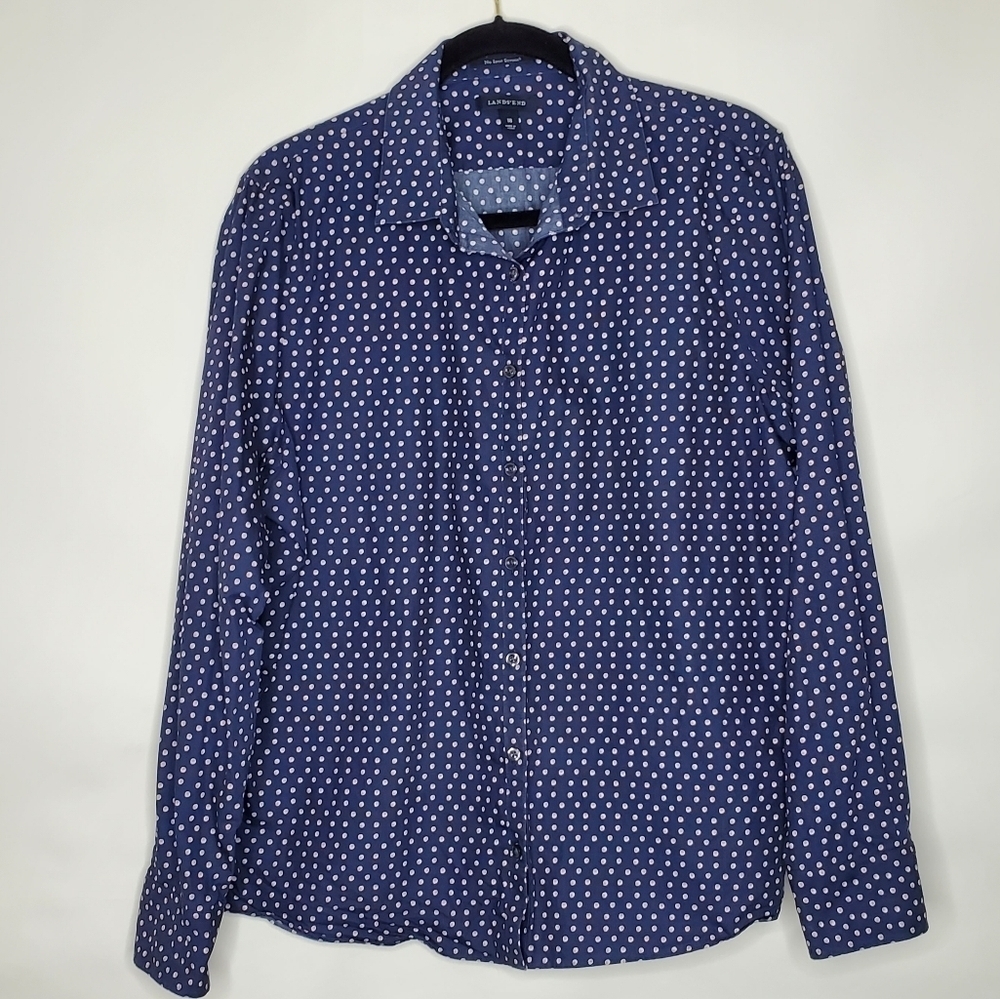 Lands' End‎ Supima Cotton Plus Size Shirt 18 No Iron Polka Dot Button-up Spring